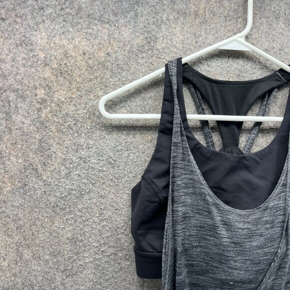 Lululemon Tank Top Women 8 Black All Tied Up Built-In Gray Heather Strappy - Picture 5 of 9